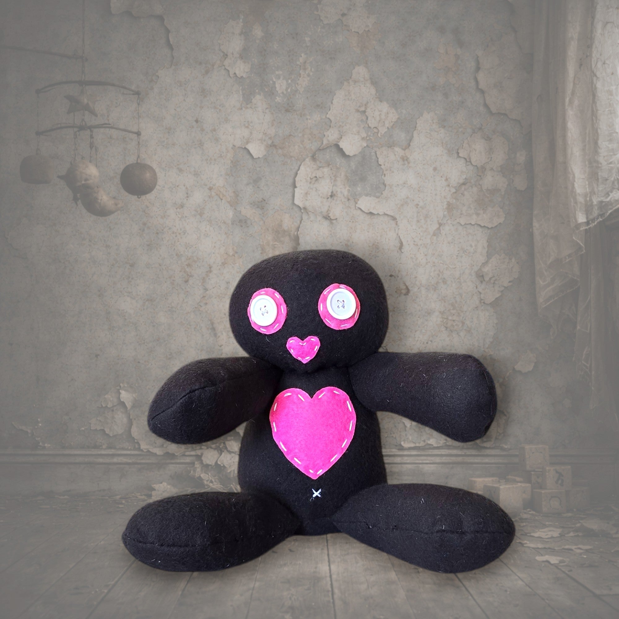 handmade gothic plush doll with button eyes