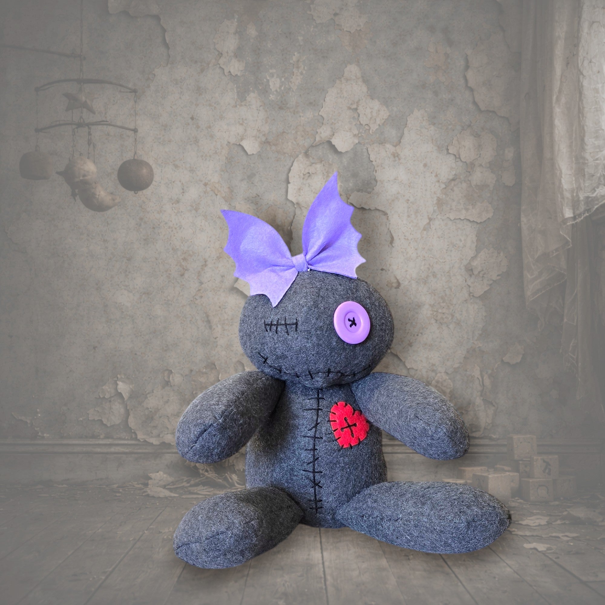 handmade gothic plush doll with button eyes