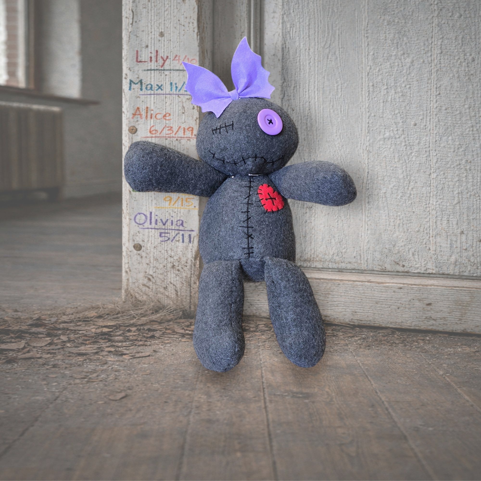 handmade gothic plush doll with button eyes