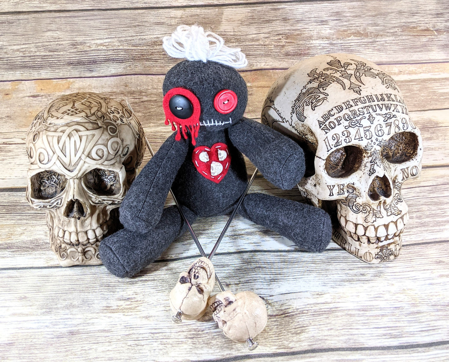 Mini Creepy Gray and Red Voodoo Kawaii Plush Doll
