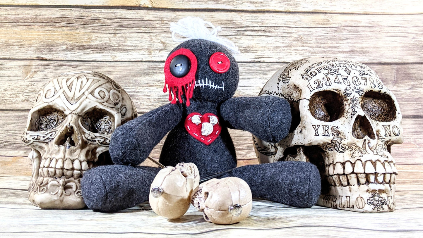 Mini Creepy Gray and Red Voodoo Kawaii Plush Doll