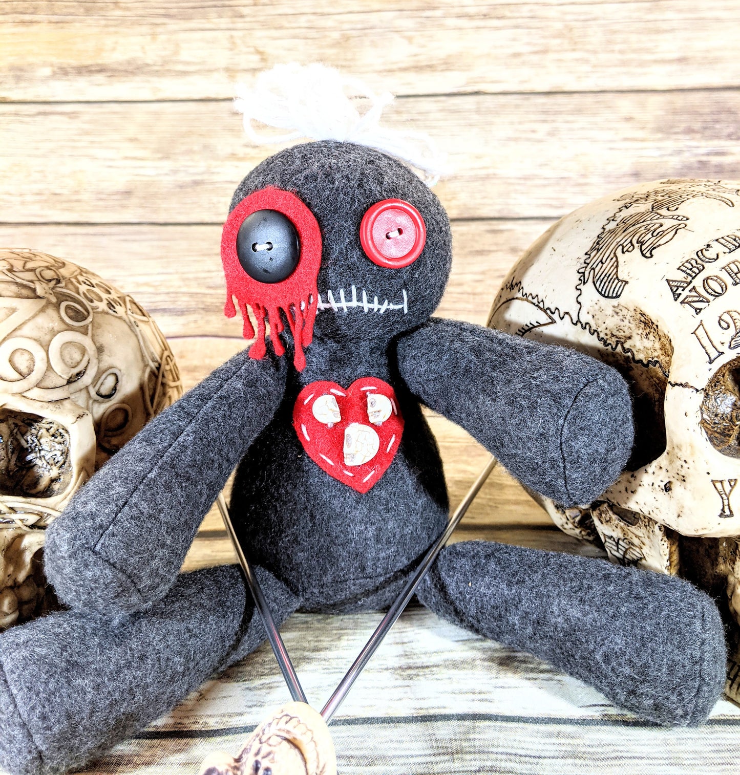 Mini Creepy Gray and Red Voodoo Kawaii Plush Doll