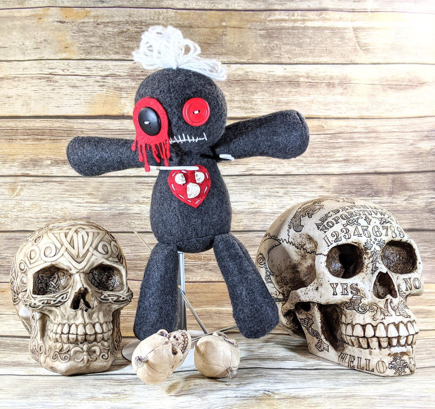Mini Creepy Gray and Red Voodoo Kawaii Plush Doll