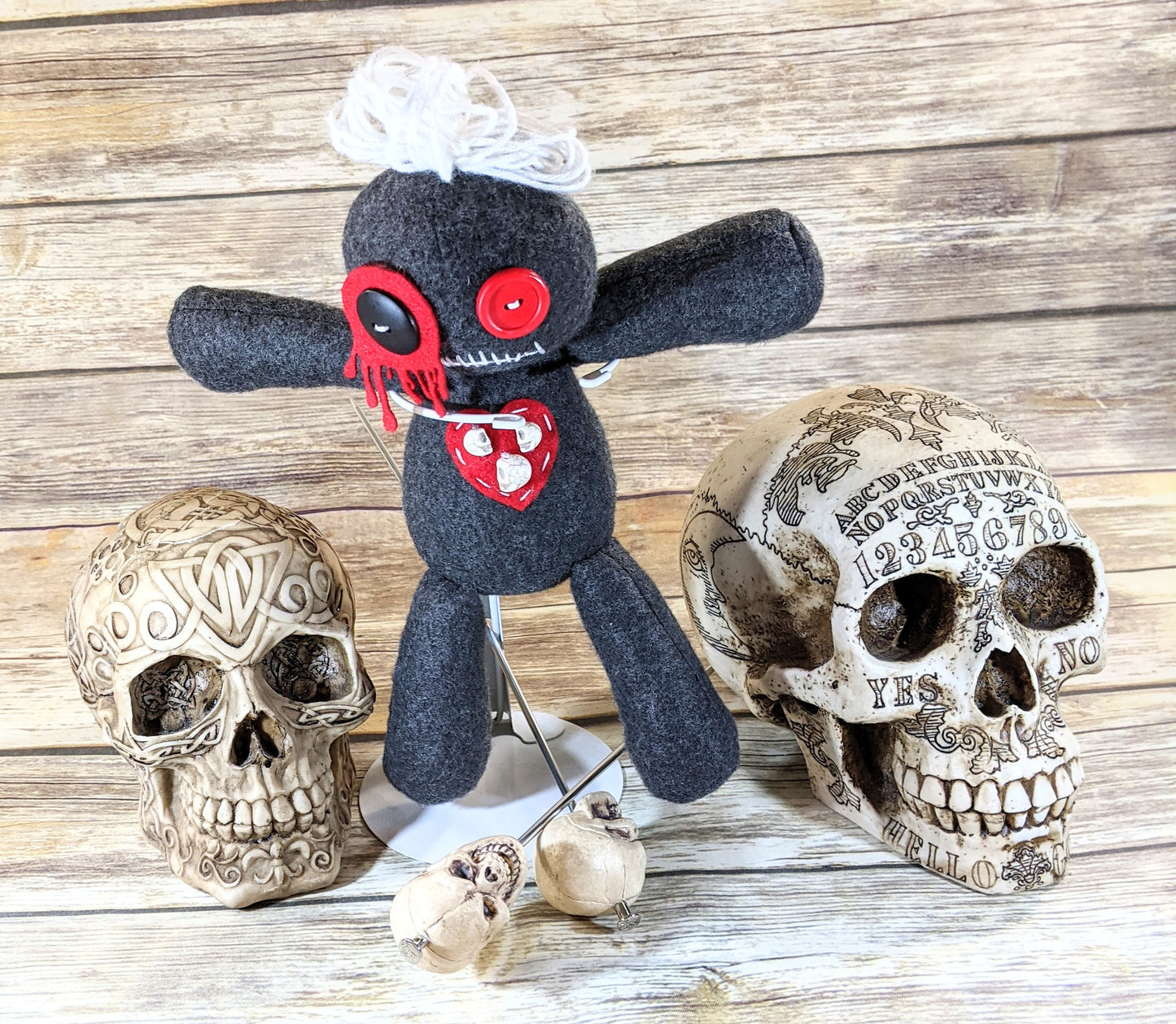 Mini Creepy Gray and Red Voodoo Kawaii Plush Doll