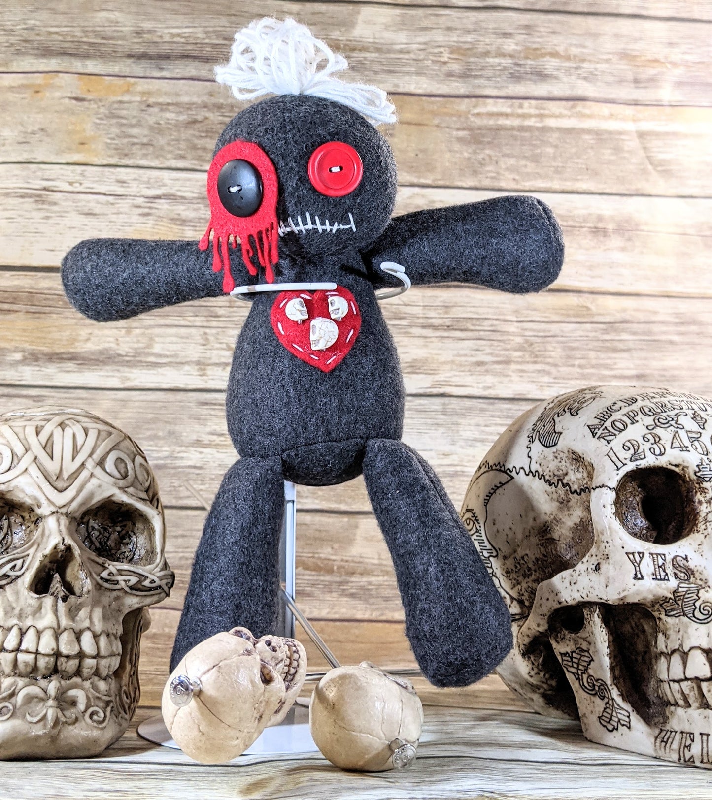 Mini Creepy Gray and Red Voodoo Kawaii Plush Doll