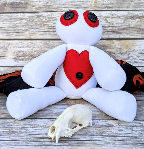 White and Red Kawaii Creepy Cute Stuffed Voodoo Plush Doll