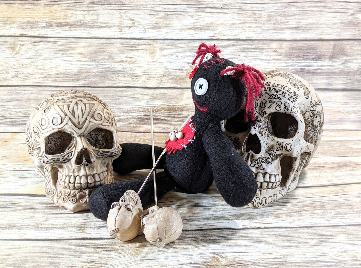 Little Black and Red Voodoo Skulls Plush Doll Creepy Cute Kawaii Stuffed Animal