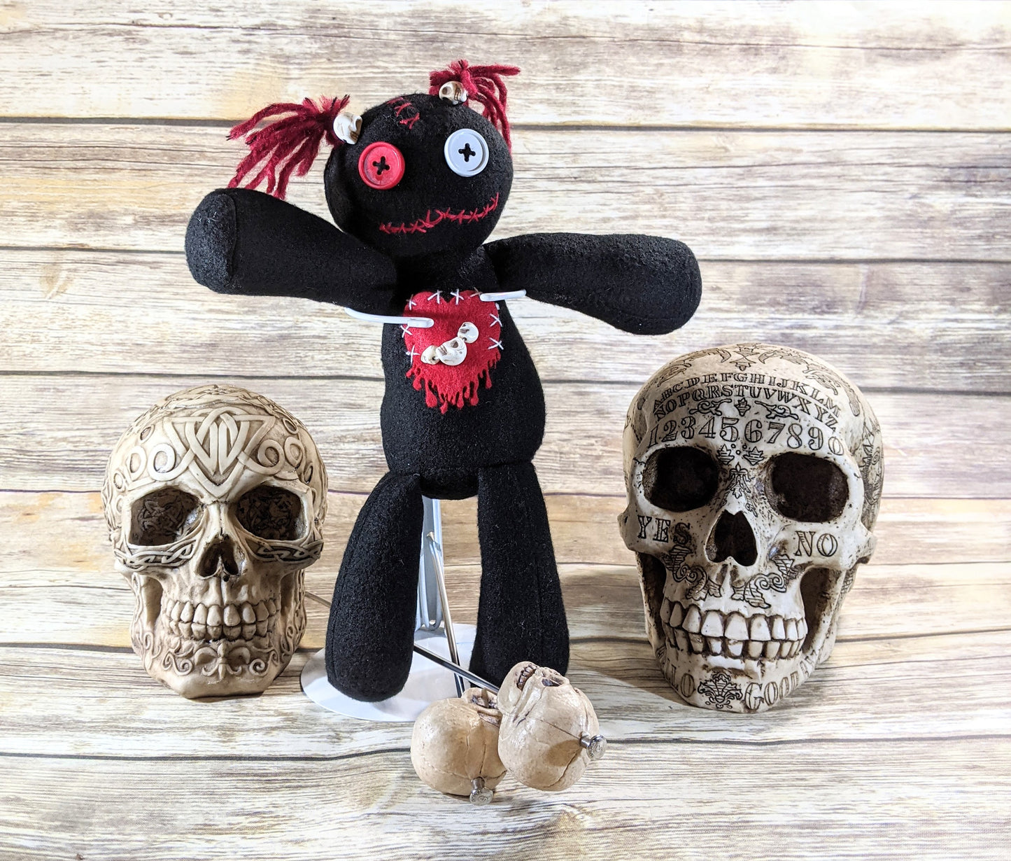 Little Black and Red Voodoo Skulls Plush Doll Creepy Cute Kawaii Stuffed Animal