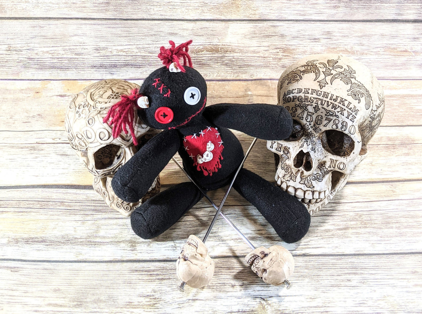 Little Black and Red Voodoo Skulls Plush Doll Creepy Cute Kawaii Stuffed Animal