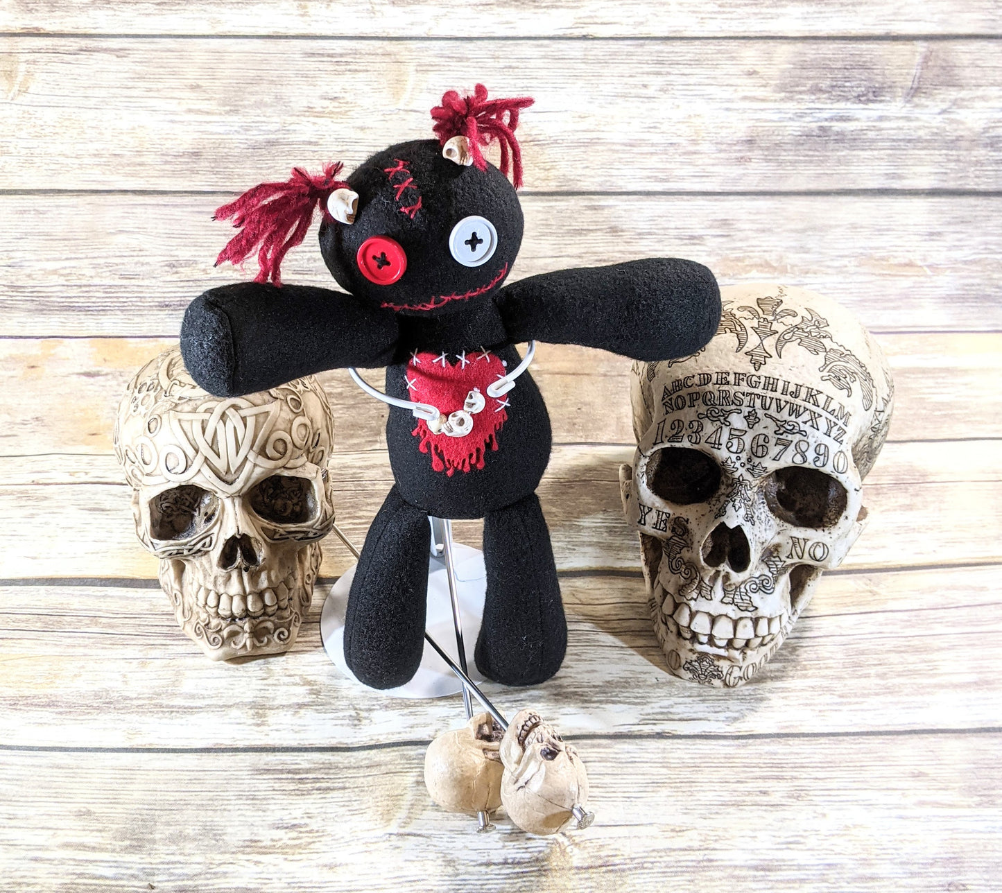 Little Black and Red Voodoo Skulls Plush Doll Creepy Cute Kawaii Stuffed Animal