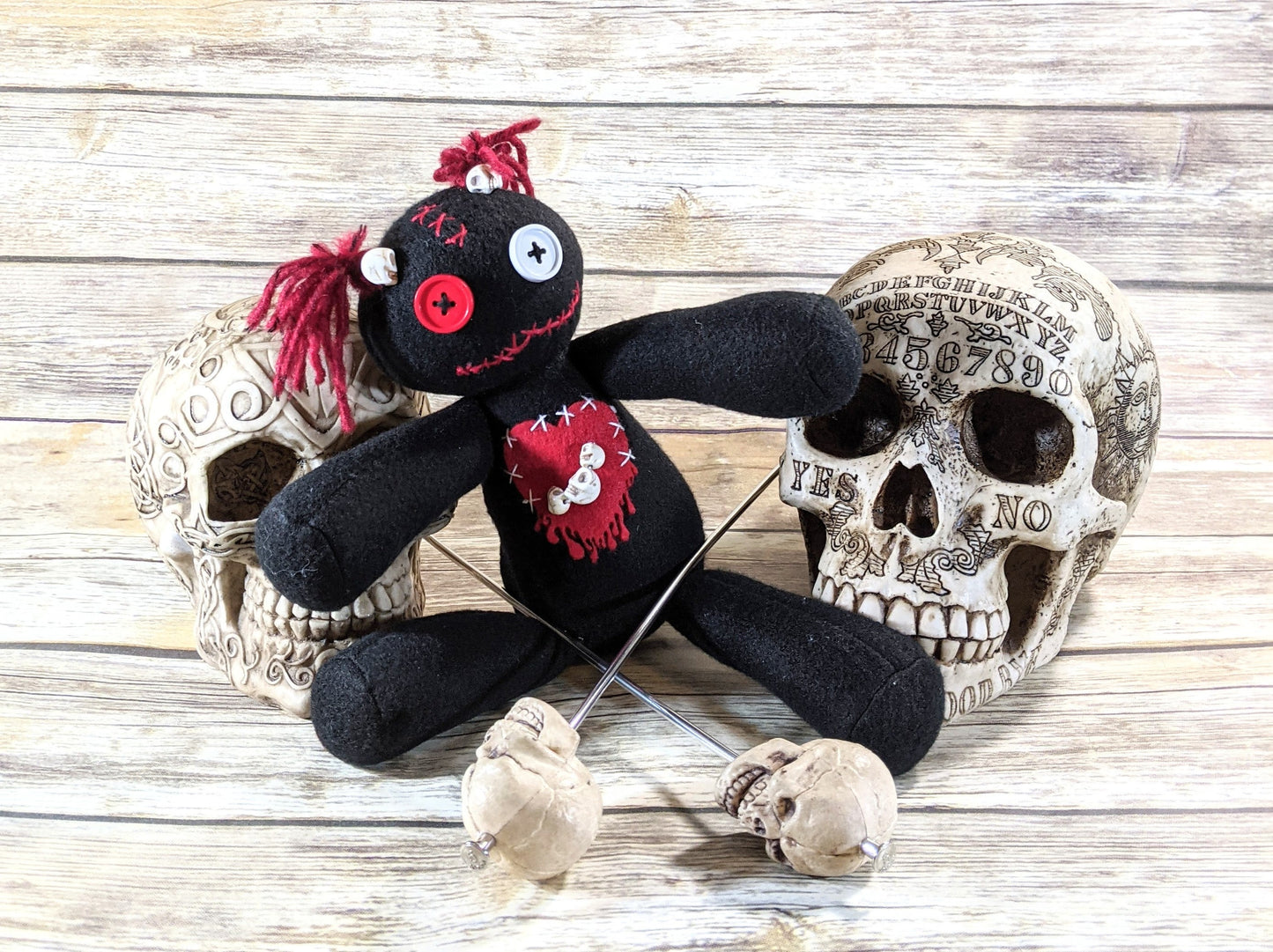 Little Black and Red Voodoo Skulls Plush Doll Creepy Cute Kawaii Stuffed Animal