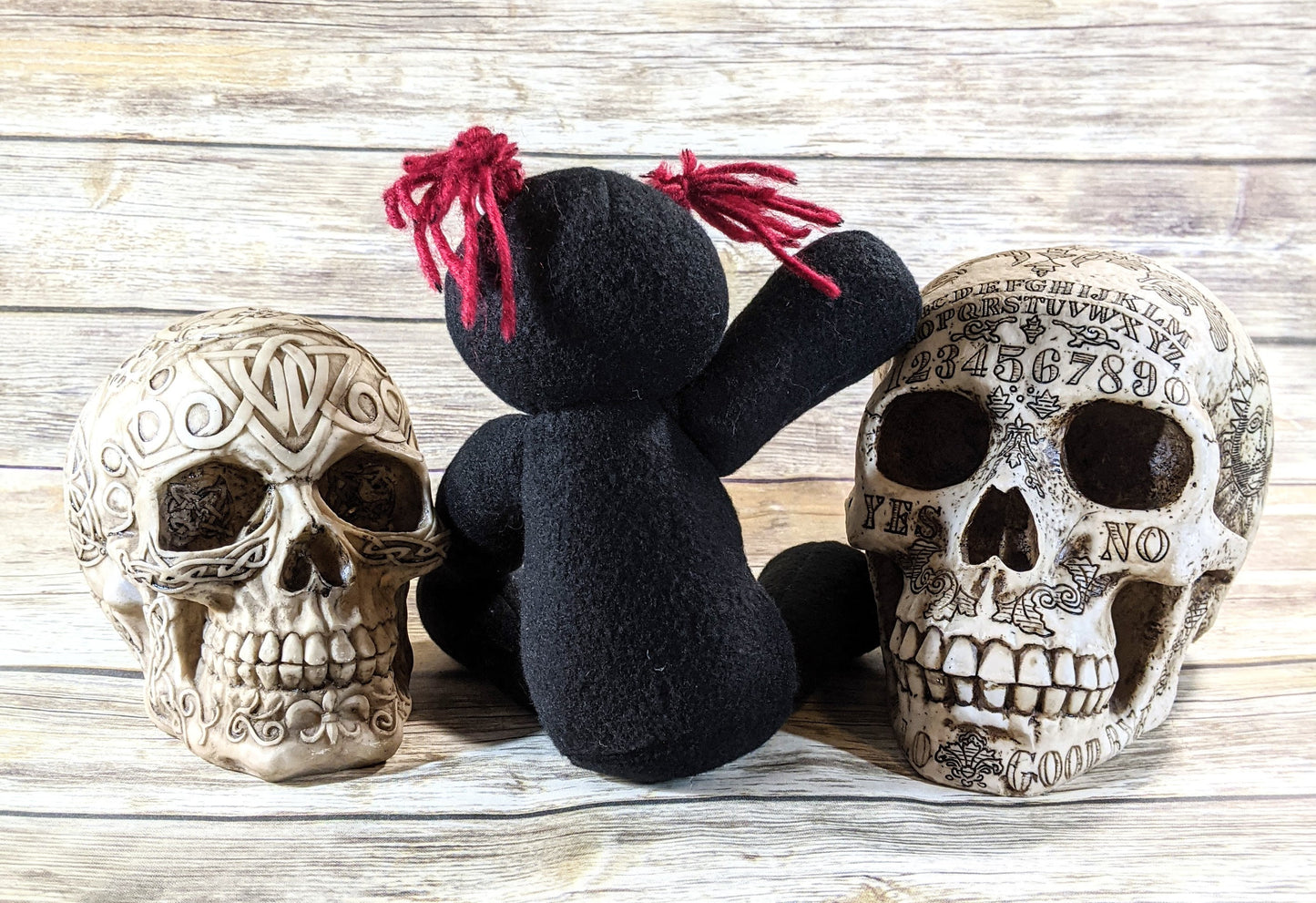 Little Black and Red Voodoo Skulls Plush Doll Creepy Cute Kawaii Stuffed Animal