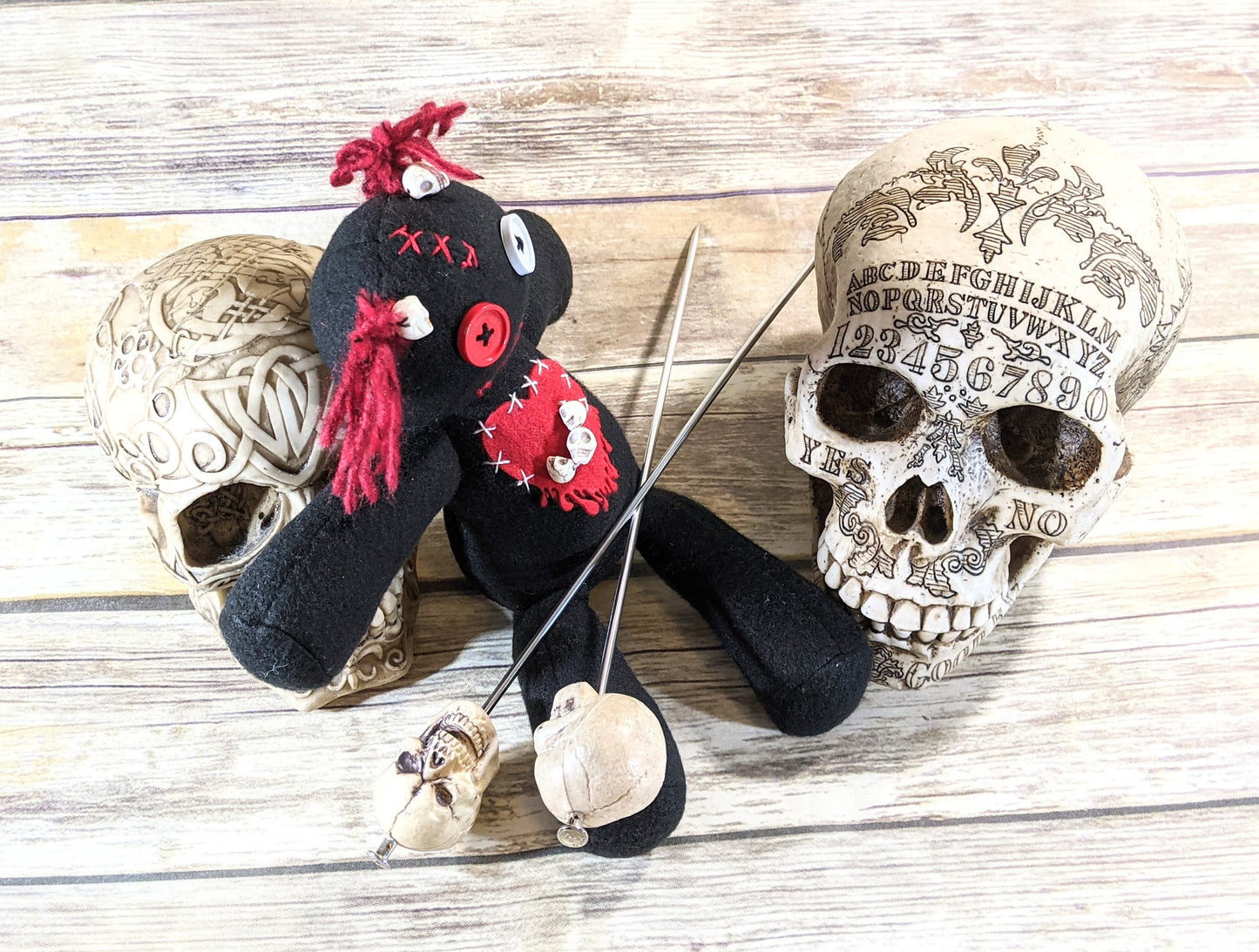 Little Black and Red Voodoo Skulls Plush Doll Creepy Cute Kawaii Stuffed Animal