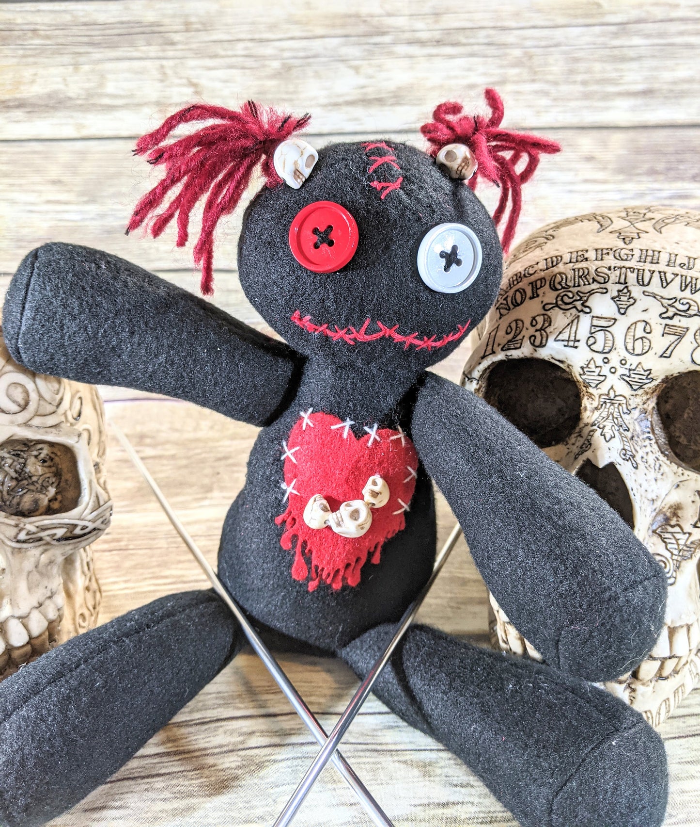 Little Black and Red Voodoo Skulls Plush Doll Creepy Cute Kawaii Stuffed Animal