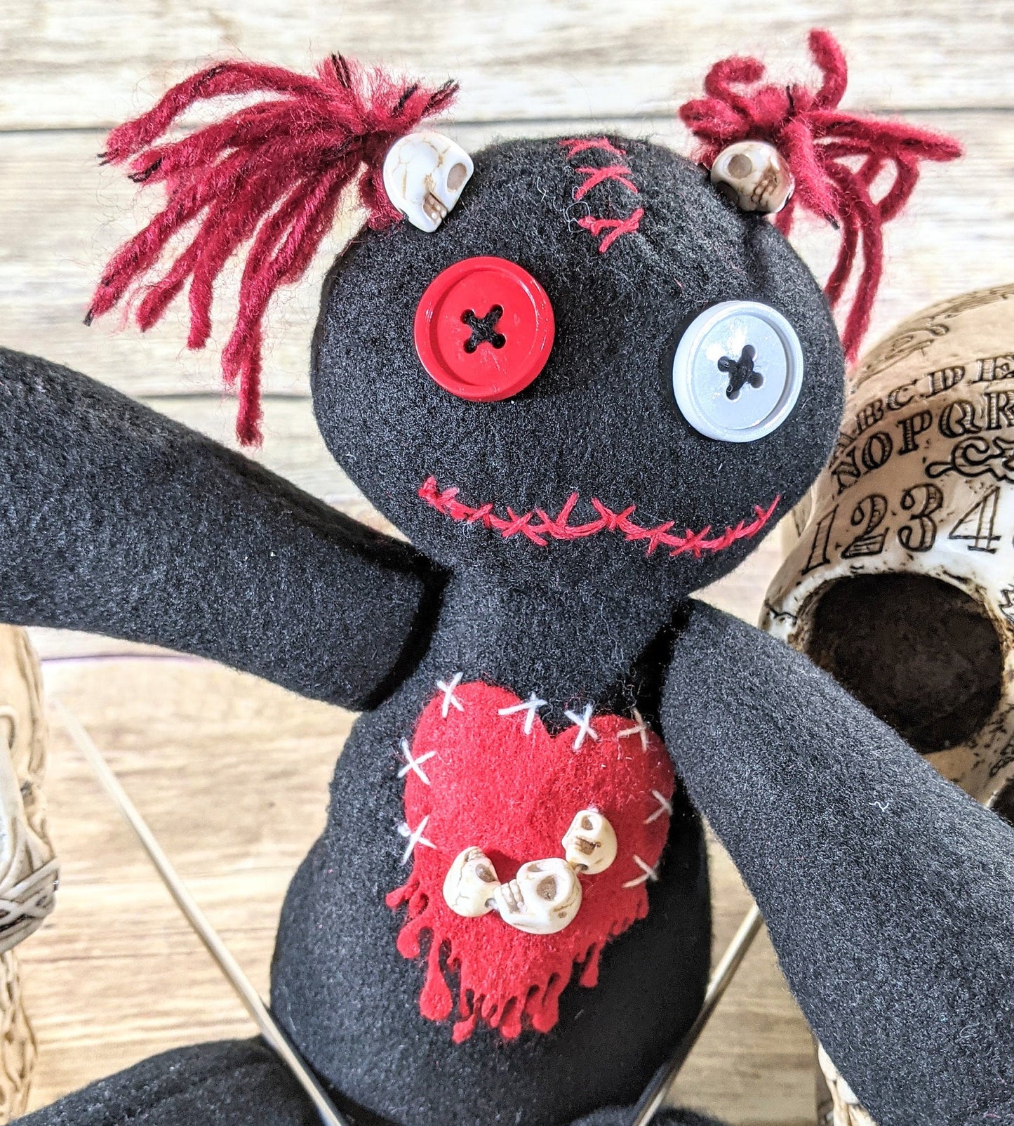 Little Black and Red Voodoo Skulls Plush Doll Creepy Cute Kawaii Stuffed Animal