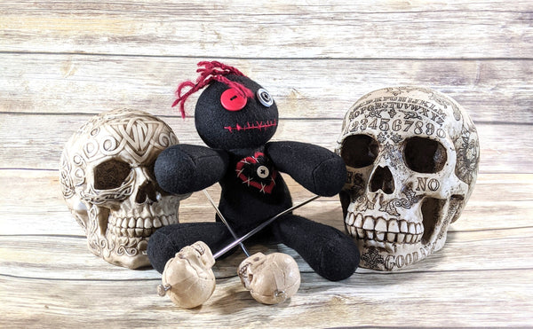Little Black and Red Voodoo Plush Doll Creepy Cute Kawaii Stuffed Animal Horror