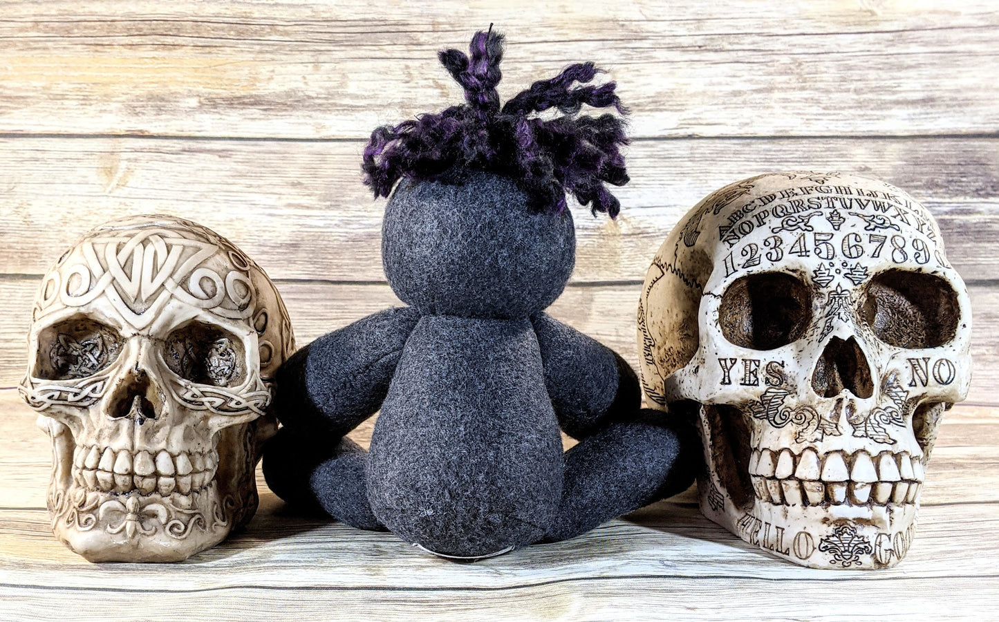 Little Gray and Green Voodoo Plush Doll Creepy Cute Kawaii Stuffed Animal