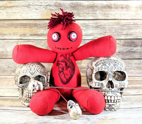 Creepy Cute Kawaii Voodoo Zombie Plush Doll Red with Anatomical Heart