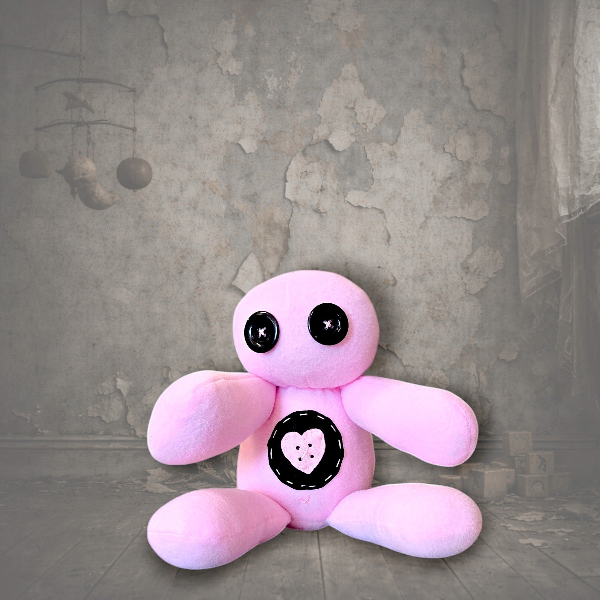 handmade gothic plush doll with button eyes