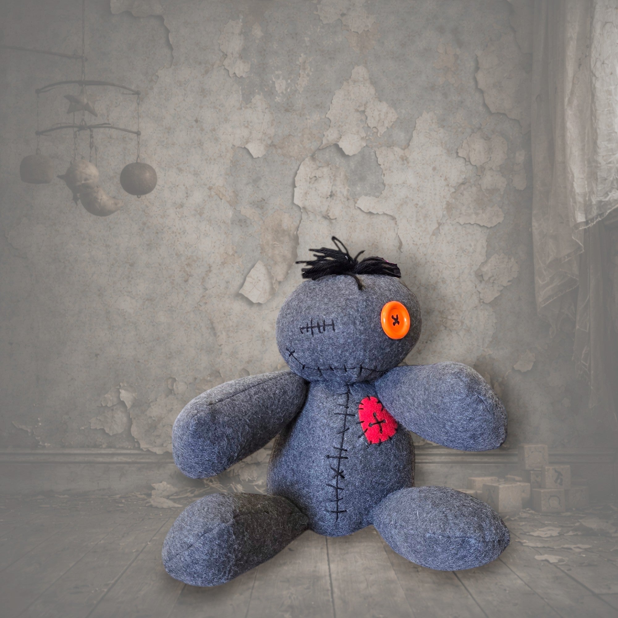 handmade gothic plush doll with button eyes