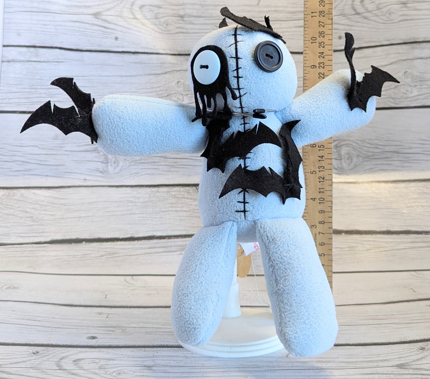Pastel Blue Voodoo Plush Doll with Bats