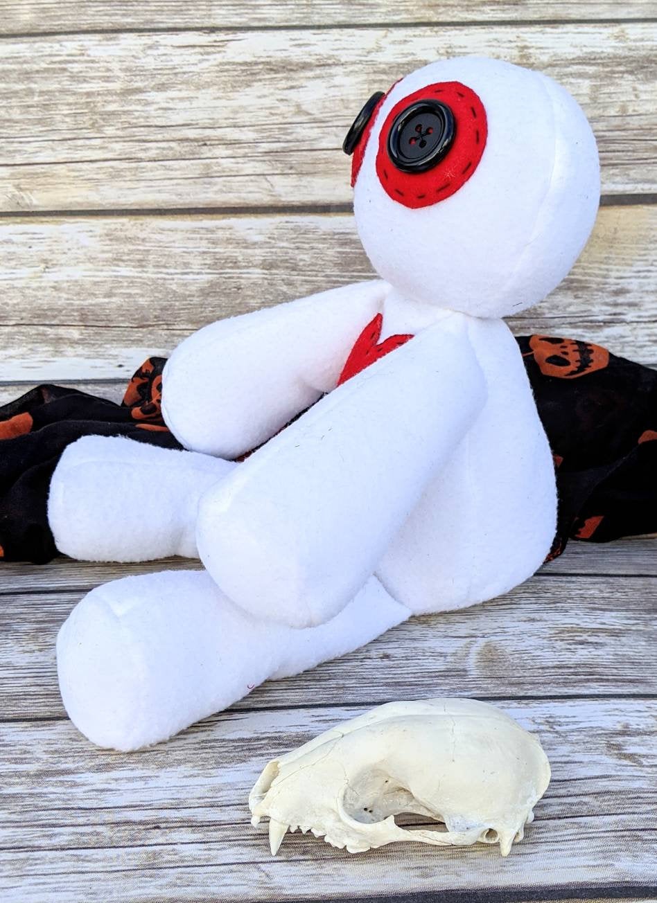 White and Red Kawaii Creepy Cute Stuffed Voodoo Plush Doll