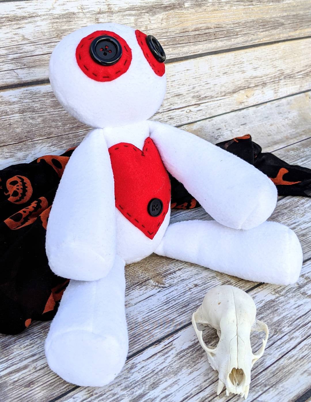 White and Red Kawaii Creepy Cute Stuffed Voodoo Plush Doll
