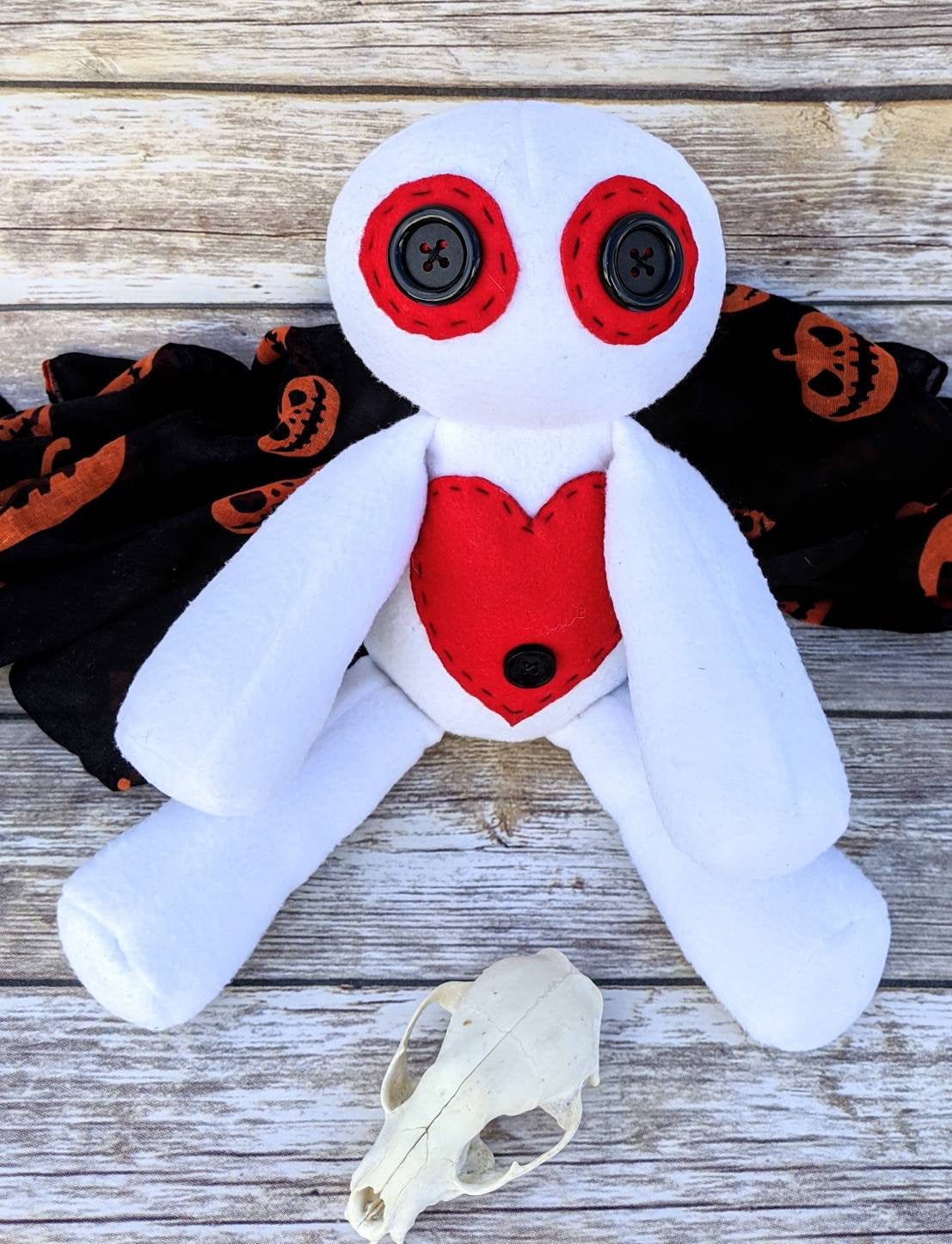 White and Red Kawaii Creepy Cute Stuffed Voodoo Plush Doll
